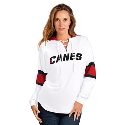 Women's G-III 4Her by Carl Banks White/Red Carolina Hurricanes Goal Zone Long Sleeve Lace-Up Hoodie T-Shirt