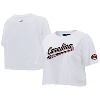 Women's Pro Standard White Carolina Hurricanes Boxy Script Tail Cropped T-Shirt