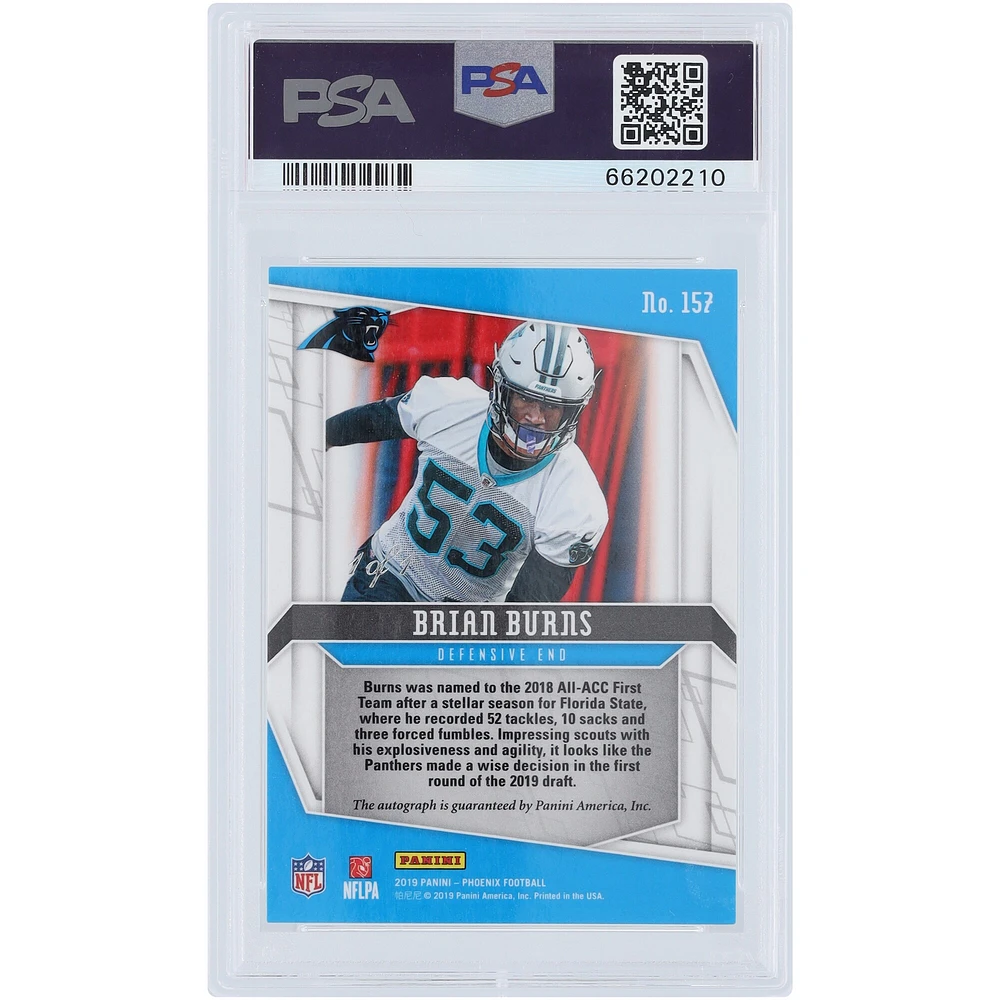 Brian Burns Carolina Panthers Autographed 2019 Panini Phoenix Gold Vinyl #157 #1/1 PSA Authenticated 9 Rookie Card