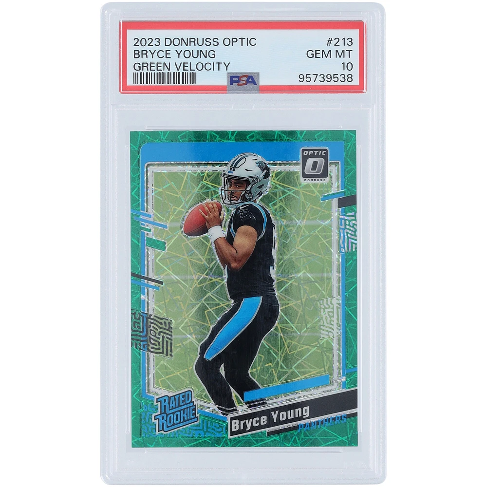 Bryce Young Carolina Panthers 2023 Panini Donruss Optic Green Velocity Prizm #213 PSA Authenticated 10 Rookie Card