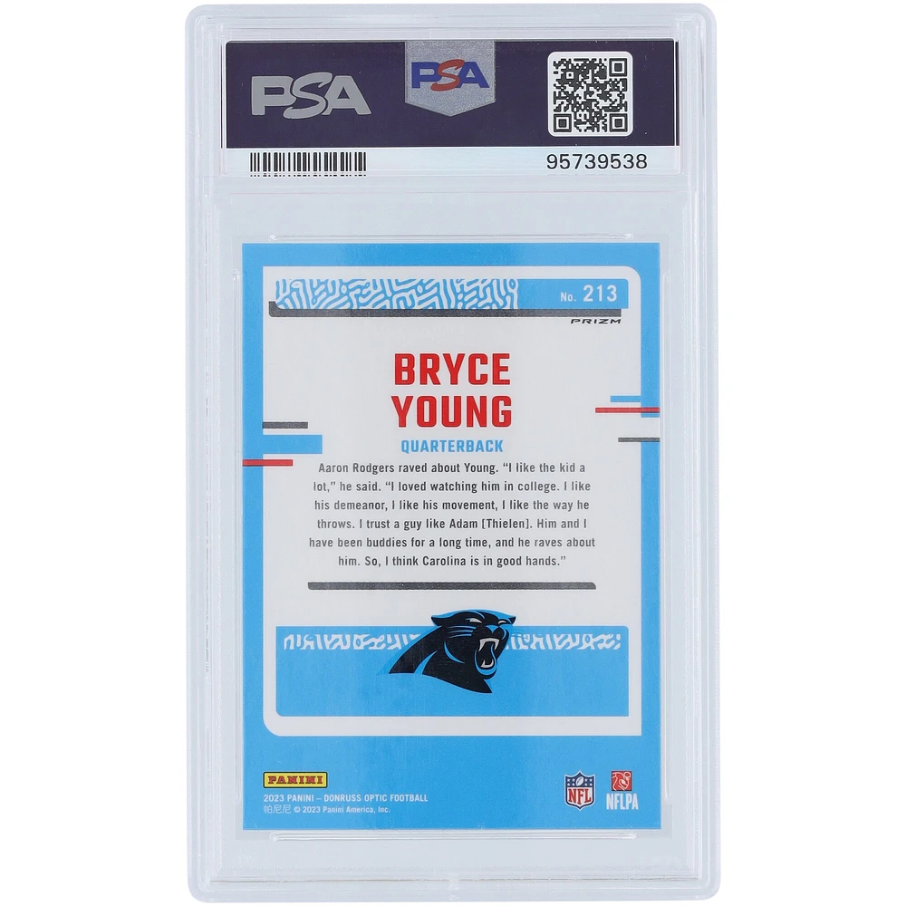 Bryce Young Carolina Panthers 2023 Panini Donruss Optic Green Velocity Prizm #213 PSA Authenticated 10 Rookie Card