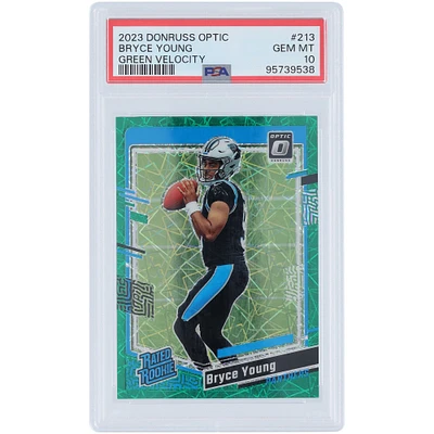 Bryce Young Carolina Panthers 2023 Panini Donruss Optic Green Velocity Prizm #213 PSA Authenticated 10 Rookie Card