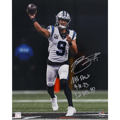 Bryce Young Carolina Panthers Autographed 16" x 20" Debut Photograph with "NFL Debut 9-10-23" and "1st NFL TD" Inscriptions - Limited Edition of 9
