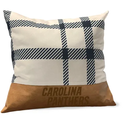 Carolina Panthers 18'' x 18'' Farmhouse Plaid and Faux Leather Throw Pillow