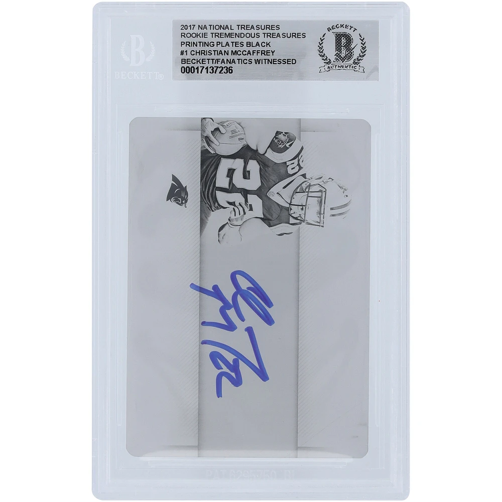 Christian McCaffrey Carolina Panthers Autographed 2017 Panini National Treasures Rookie Tremendous Treasures Black Printing Plate #1 #1/1 Beckett Fanatics Witnessed Authenticated Rookie Card 