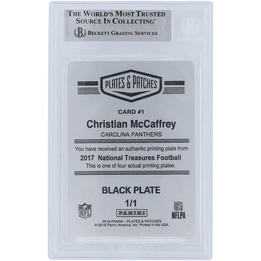 Christian McCaffrey Carolina Panthers Autographed 2017 Panini National Treasures Rookie Tremendous Treasures Black Printing Plate #1 #1/1 Beckett Fanatics Witnessed Authenticated Rookie Card 