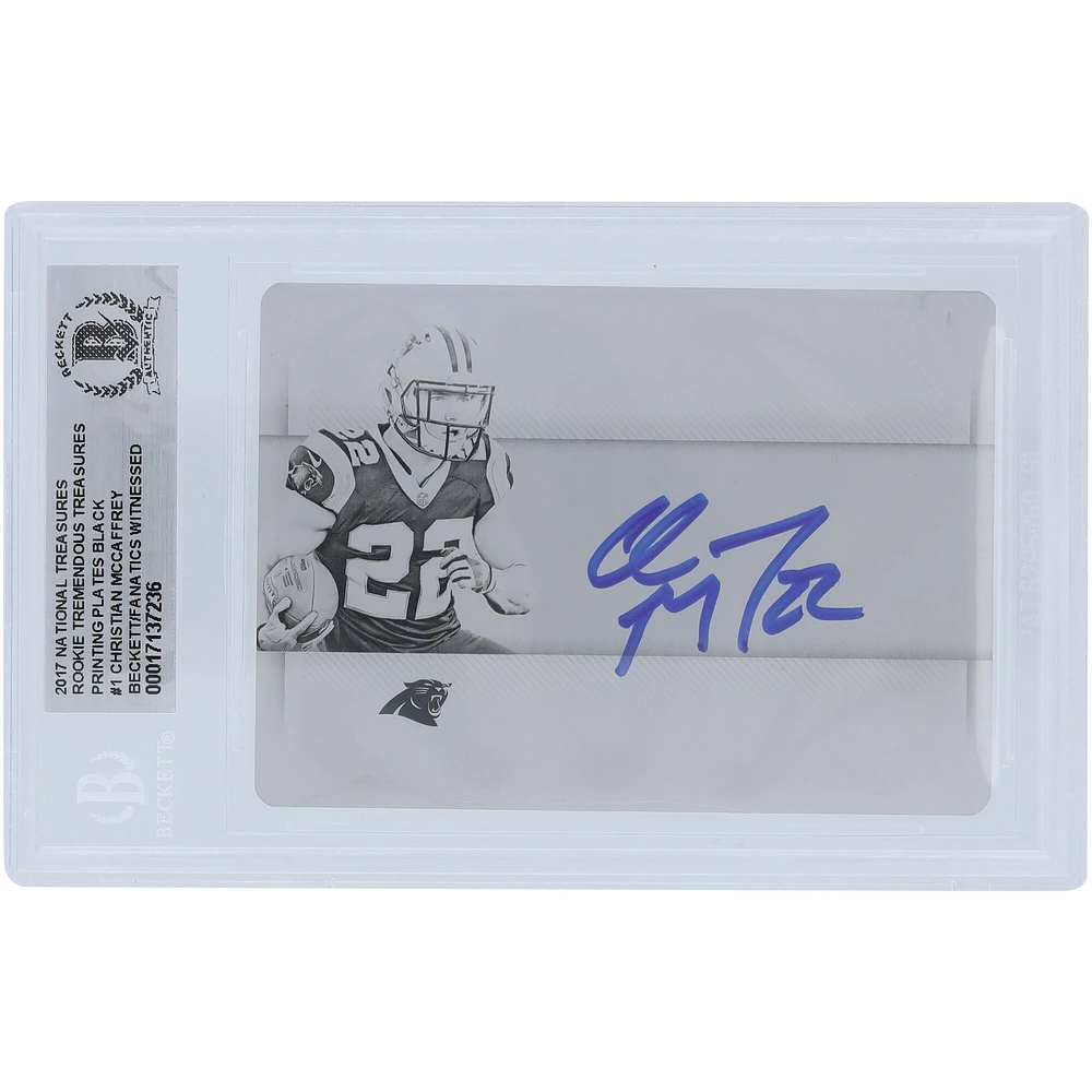 Christian McCaffrey Carolina Panthers Autographed 2017 Panini National Treasures Rookie Tremendous Treasures Black Printing Plate #1 #1/1 Beckett Fanatics Witnessed Authenticated Rookie Card 