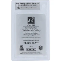 Christian McCaffrey Carolina Panthers Autographed 2020 Panini Donruss Black Printing Plate Photo Variation #48 #1/1 Beckett Fanatics Witnessed Authenticated Card 