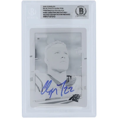 Christian McCaffrey Carolina Panthers Autographed 2020 Panini Donruss Black Printing Plate Photo Variation #48 #1/1 Beckett Fanatics Witnessed Authenticated Card 