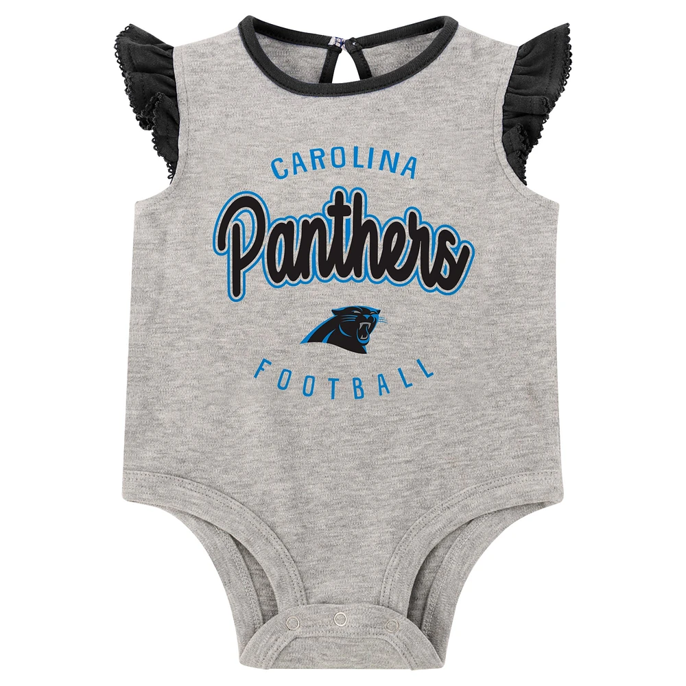 Ensemble body, jupe et chaussons trois pièces pour filles, gris chiné/noir Carolina Panthers