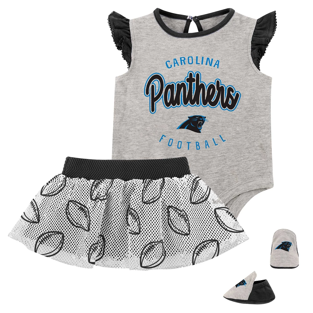 Ensemble body, jupe et chaussons trois pièces pour filles, gris chiné/noir Carolina Panthers