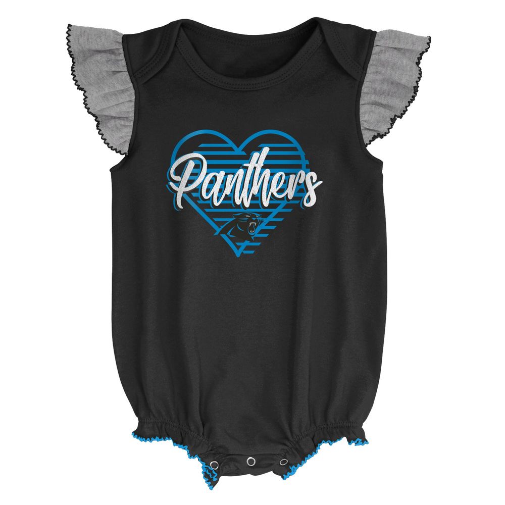 Girls Newborn & Infant Black/Heathered Gray Carolina Panthers All The Love Bodysuit Bib Booties Set