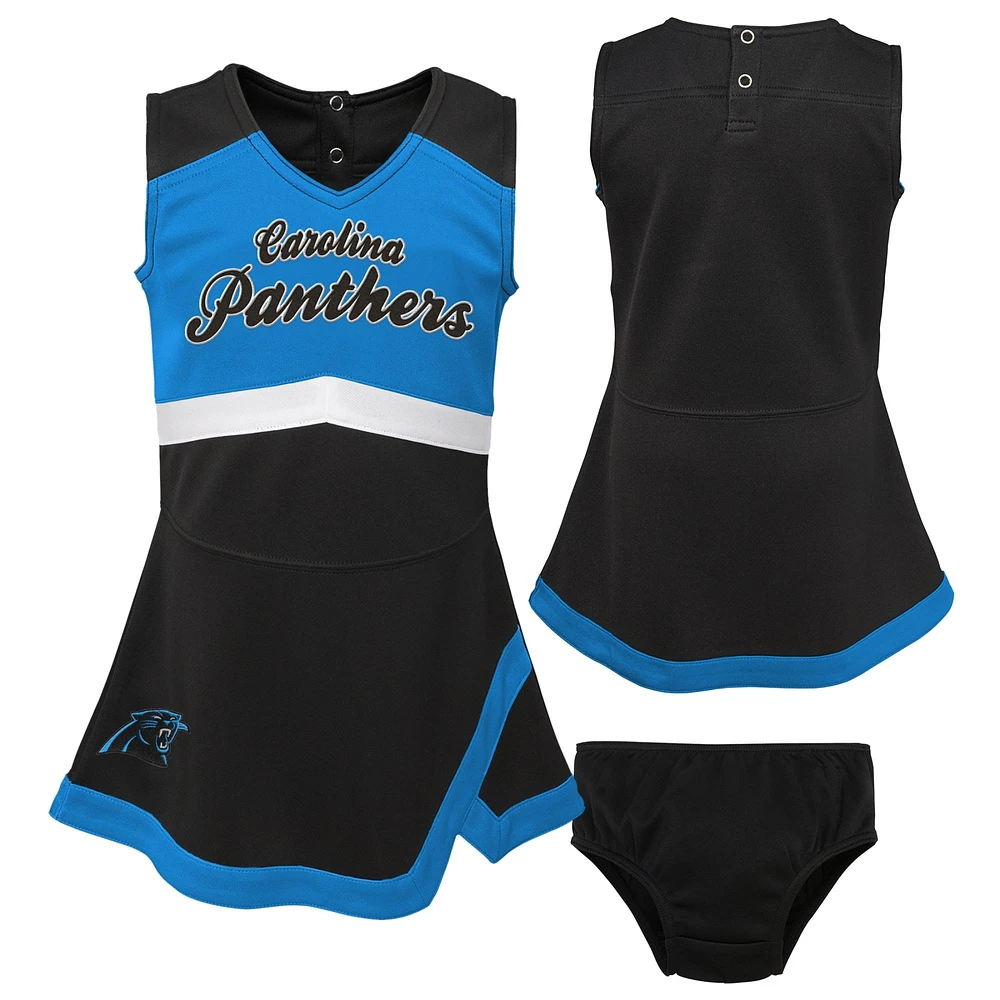 Girls Preschool Black Carolina Panthers Deux pièces Cheer Captain Jumper Dress avec Bloomer Set