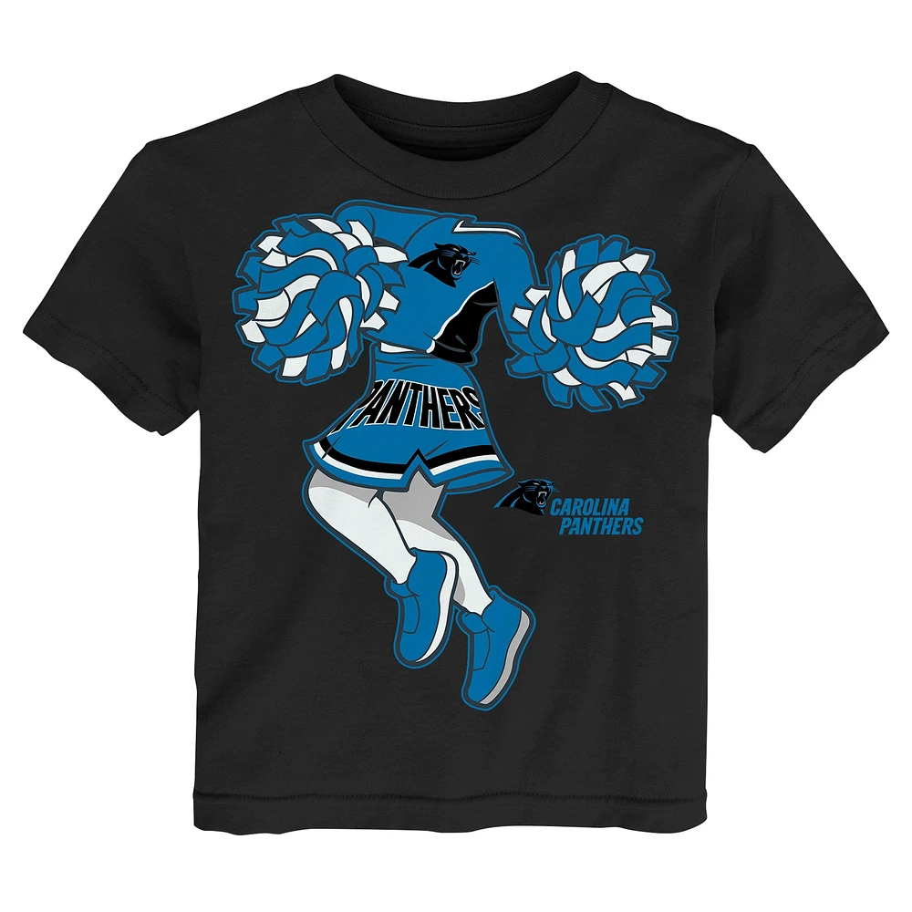 T-shirt noir pour petite fille avec inscription « Carolina Panthers » pom-pom girl