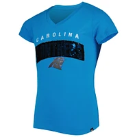 T-shirt à encolure en V avec inscription sequins inversés des Panthers de la Caroline New Era pour fille, bleu, fille