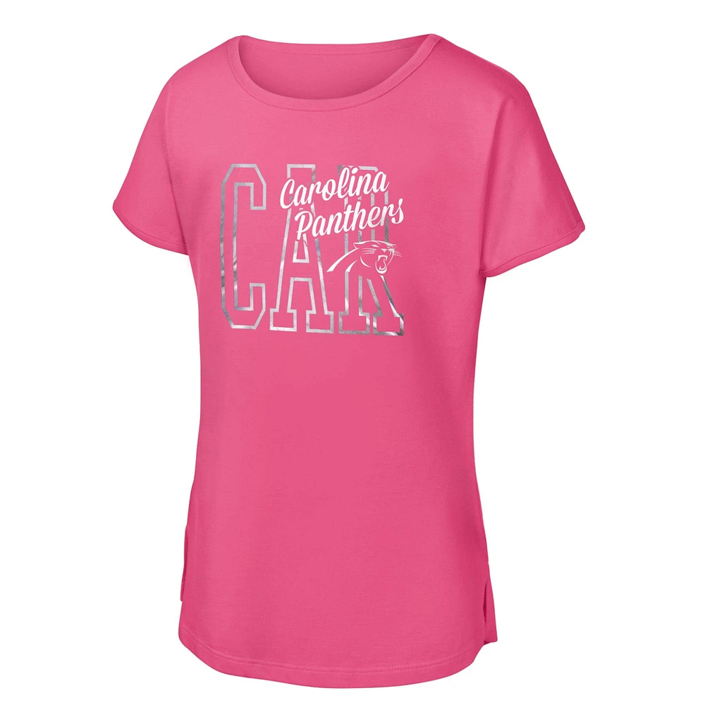 T-shirt rose pour jeunes filles des Carolina Panthers, Dolman, signaleur