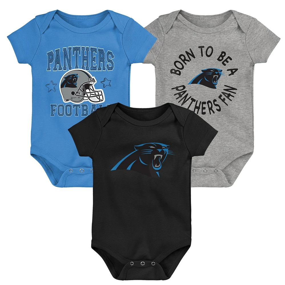 Infant Black/Blue/Gray Carolina Panthers Born to Be 3-Pack Bodysuit Set