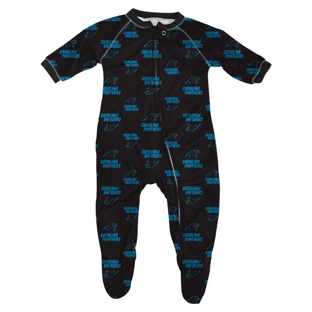 Infant Black Carolina Panthers Passepoil Raglan Full Zip Sleeper