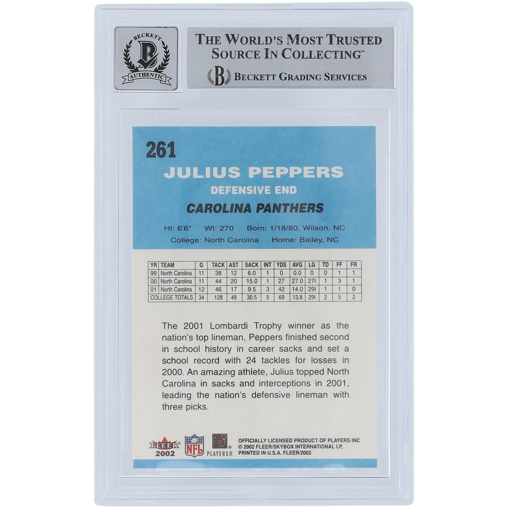 Julius Peppers Carolina Panthers Autographed 2002 Fleer Tradition #261 Beckett Fanatics Witnessed Authenticated 9/10 Rookie Card