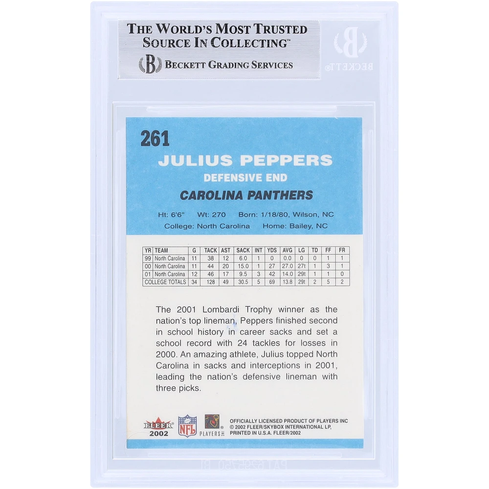 Julius Peppers Carolina Panthers Autographed 2002 Fleer Tradition #261 Beckett Fanatics Witnessed Authenticated Rookie Card