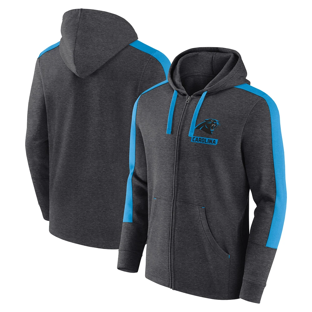 Sweat à capuche entièrement zippé Carolina Panthers Gains pour hommes Fanatics Heather Charcoal