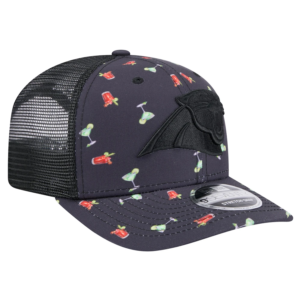 Men's New Era  Navy/Black Carolina Panthers Adventure Drinks Pattern 9SEVENTY Stretch-Snap Hat