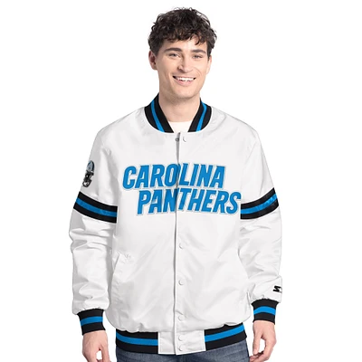 Men's Starter  White Carolina Panthers Scout Full-Snap Varsity Jacket