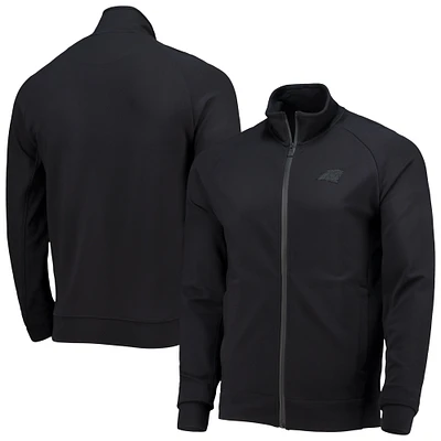 Veste 5th & Ocean by New Era Black Carolina Panthers Raglan Tri-Blend entièrement zippée pour hommes