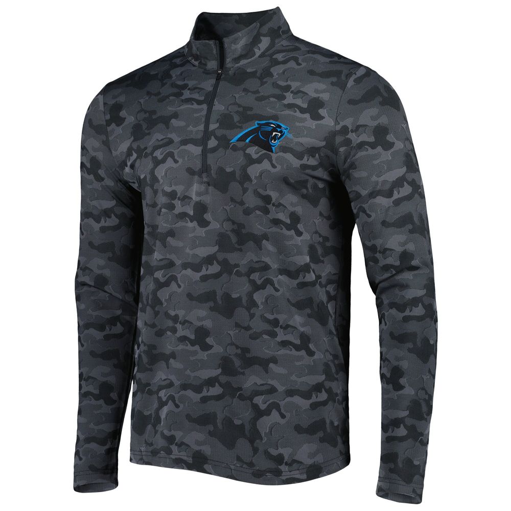 Men's Antigua Black Carolina Panthers Brigade Quarter-Zip Sweatshirt