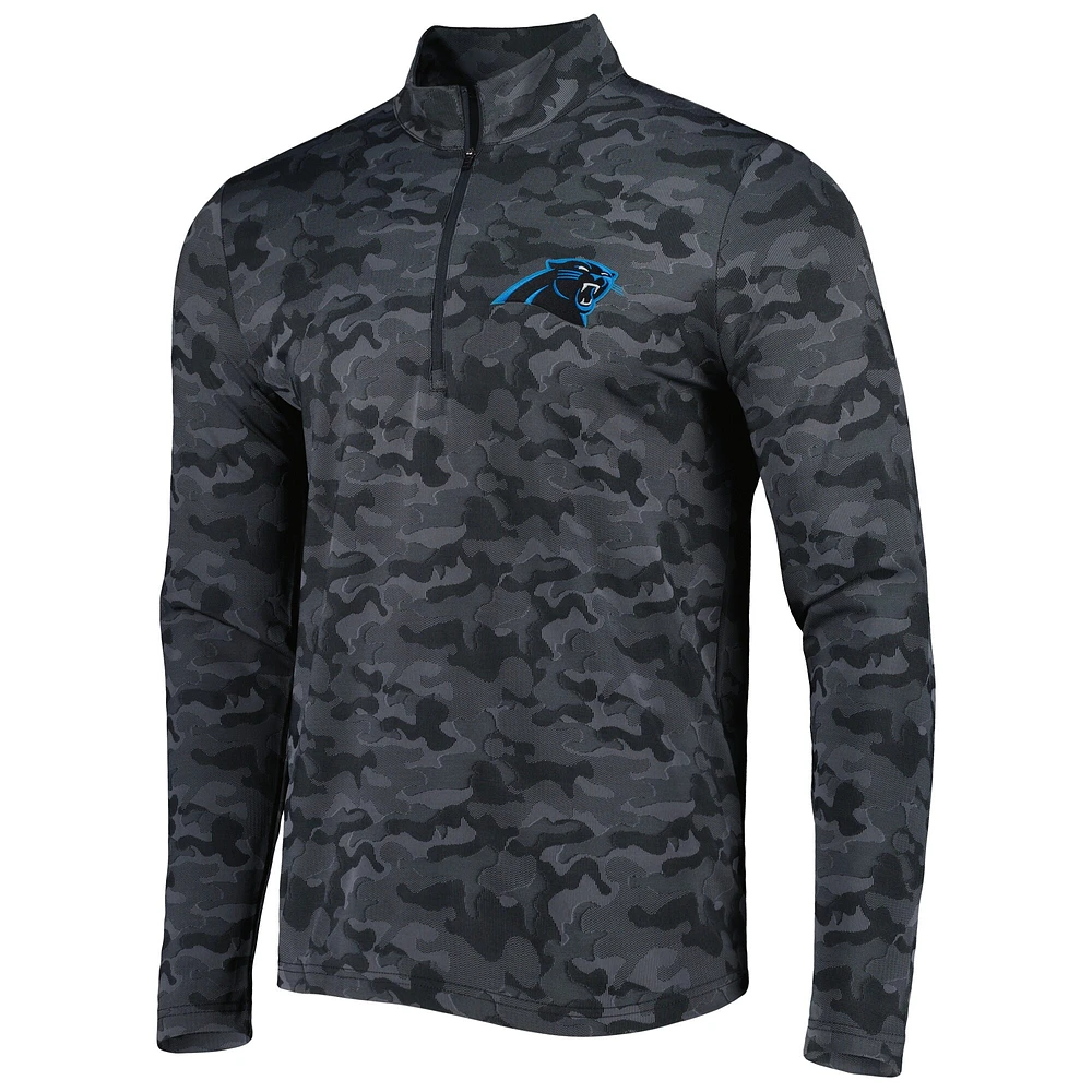 Men's Antigua Black Carolina Panthers Brigade Quarter-Zip Sweatshirt