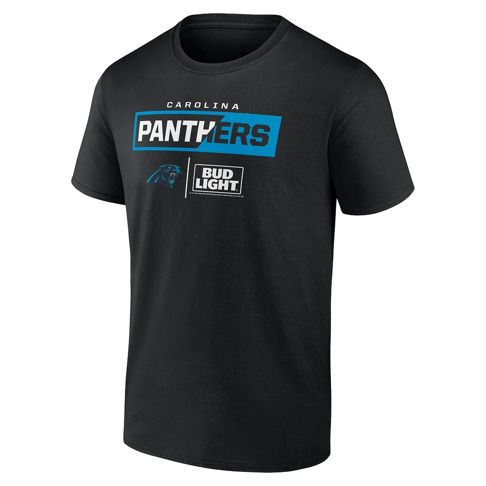 T-shirt noir des Panthers de la Caroline pour hommes NFL x Bud Light