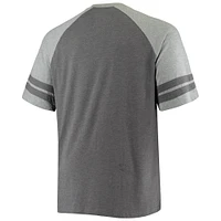 T-shirt raglan tri-blend à deux bandes pour hommes, couleur anthracite/gris chiné, de grande taille, des Carolina Panthers