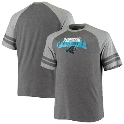 Men's Charcoal/Heathered Gray Carolina Panthers Big & Tall Two-Stripe Tri-Blend Raglan T-Shirt