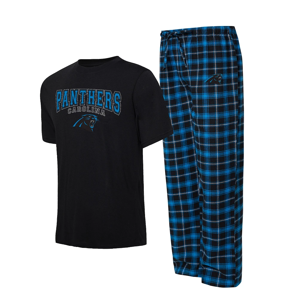 Ensemble de nuit T-shirt et pantalon pyjama Concepts Sport pour hommes, noir/bleu, Carolina Panthers Arctic