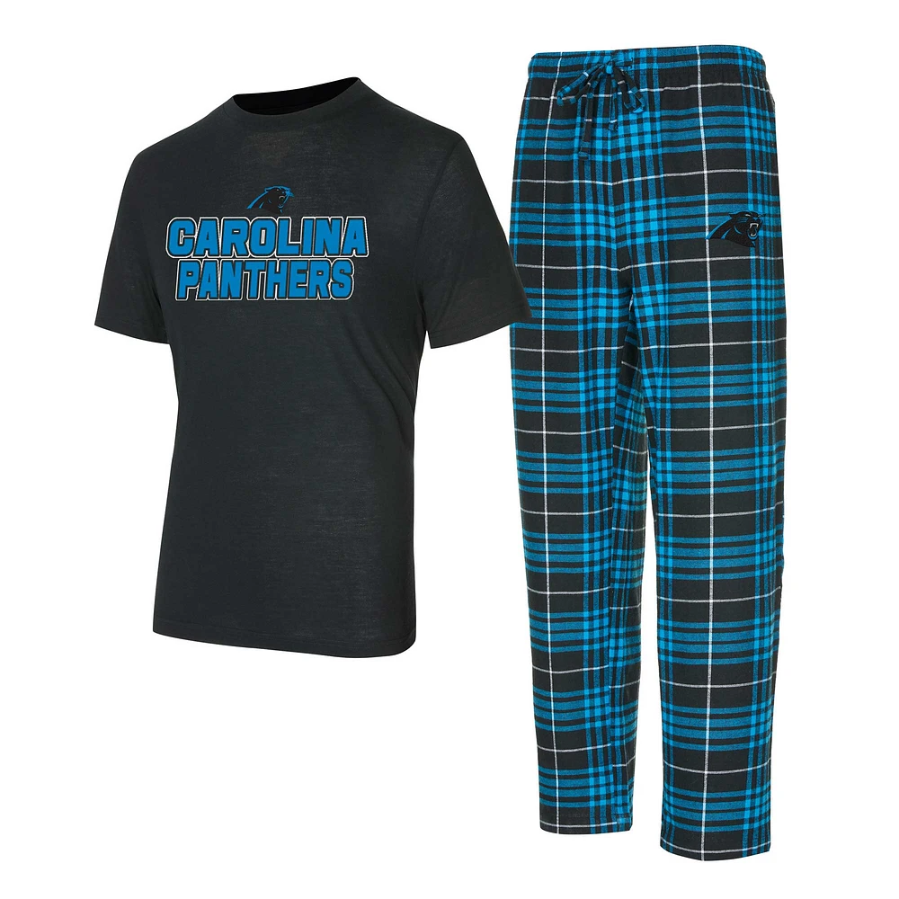 Ensemble de nuit pour hommes Concepts Sport noir/bleu Carolina Panthers Vector T-shirt et pantalon en flanelle