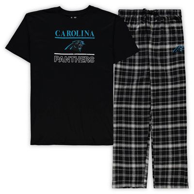 Men's Concepts Sport Black Carolina Panthers Big & Tall Lodge T-Shirt and Pants Sleep Set