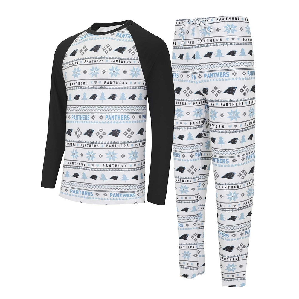 Men's Concepts Sport White/Black Carolina Panthers Tinsel Raglan Long Sleeve T-Shirt & Pants Sleep Set