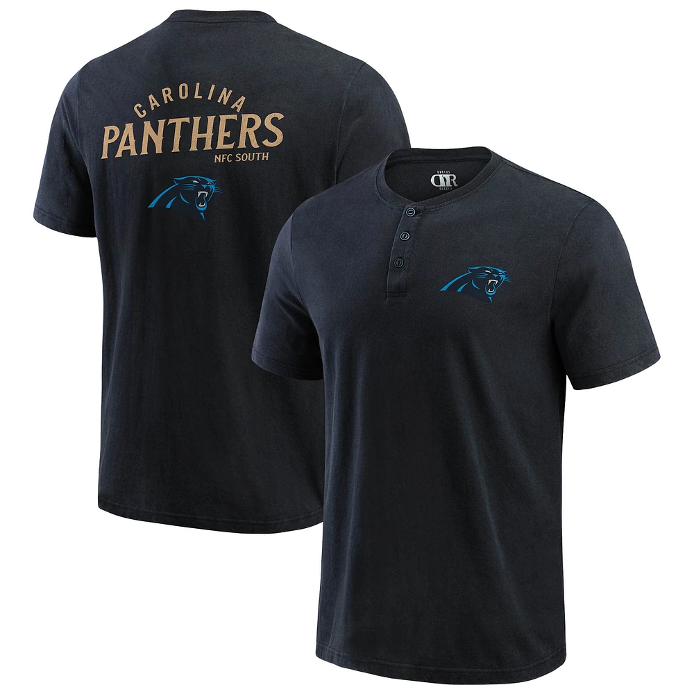 T-shirt Henley délavé noir pour homme de la collection Darius Rucker Fanatics Carolina Panthers