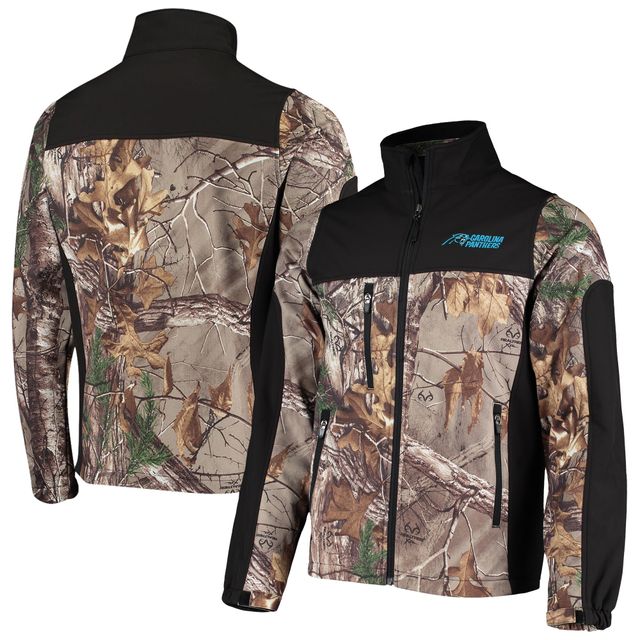 Veste Softshell à fermeture éclair intégrale Dunbrooke Realtree Camo/Noir Carolina Panthers Circle Hunter pour hommes