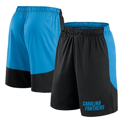 Short de lancement Fanatics noir/bleu pour homme des Carolina Panthers