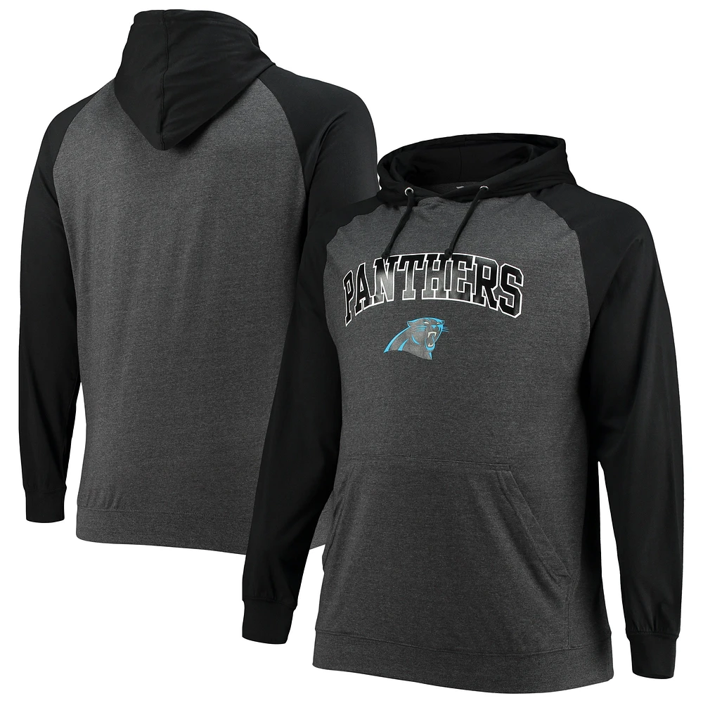 Men's Fanatics Black/Heathered Charcoal Carolina Panthers Big & Tall Lightweight Raglan Pullover Hoodie