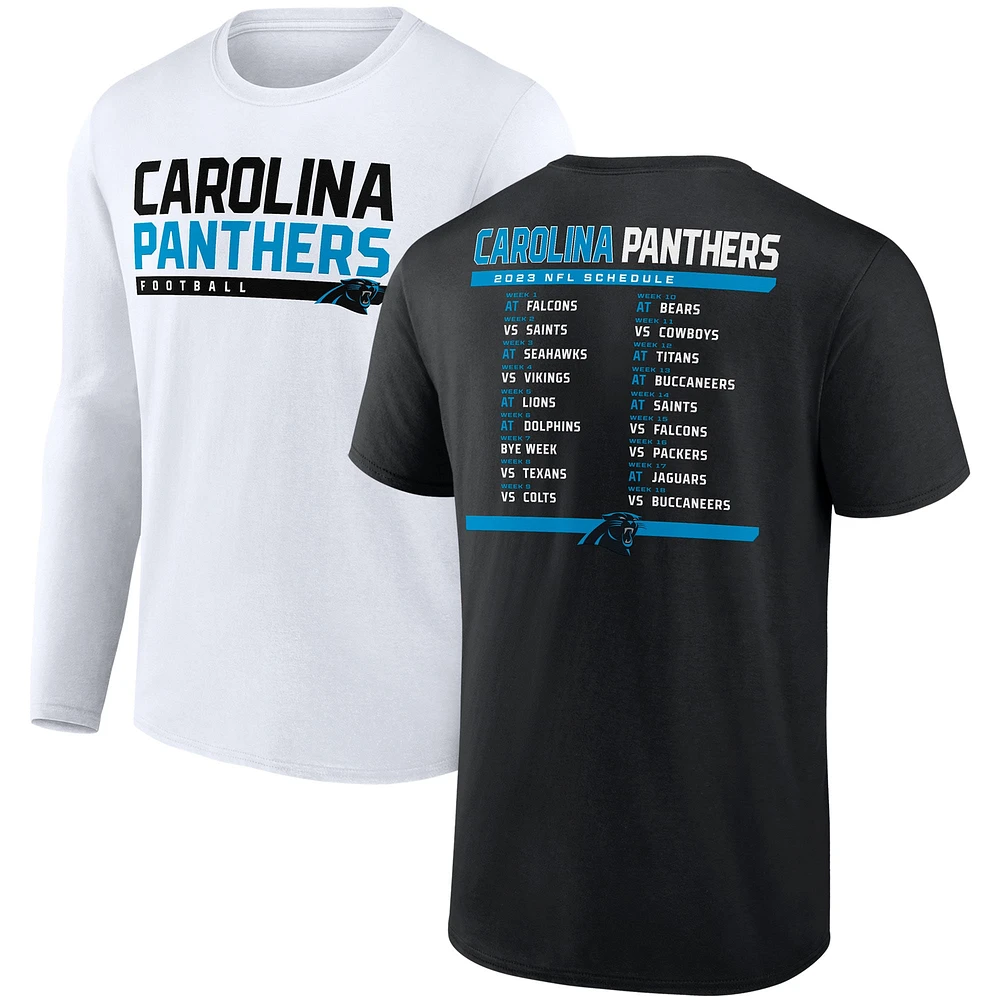 Ensemble de deux t-shirts du calendrier 2023 Fanatics pour hommes, noir/blanc, Carolina Panthers