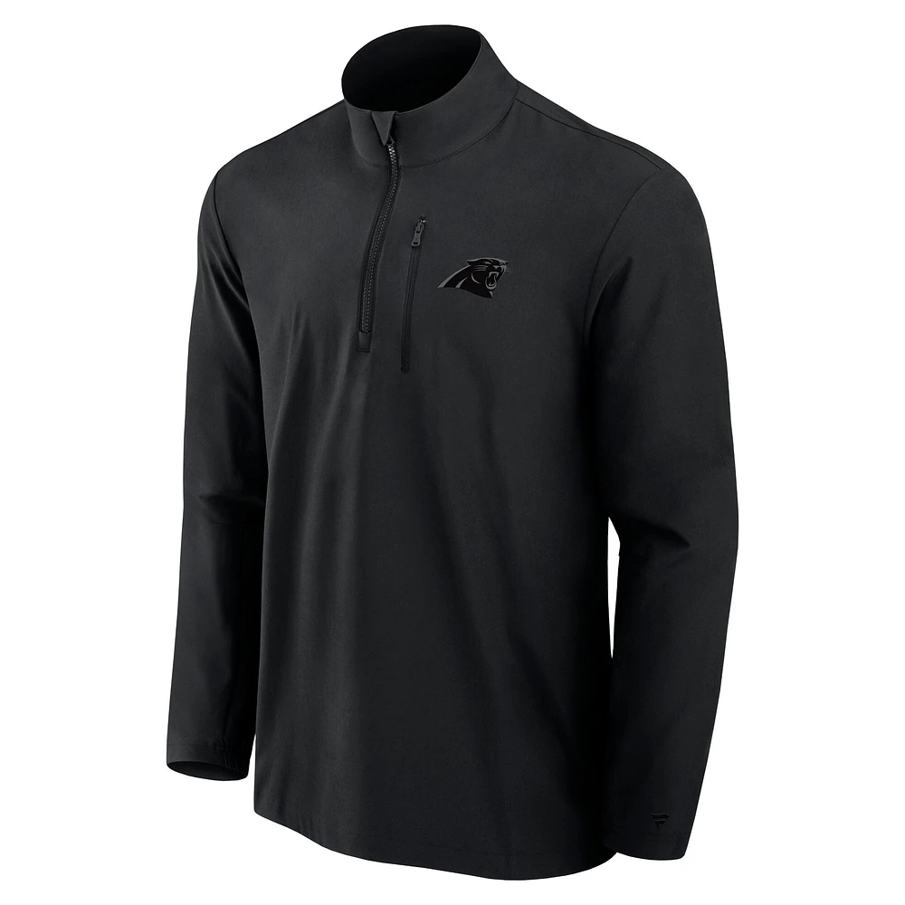 Men's Fanatics Black Carolina Panthers Front Office Micro Tonal Quarter-Zip Pullover