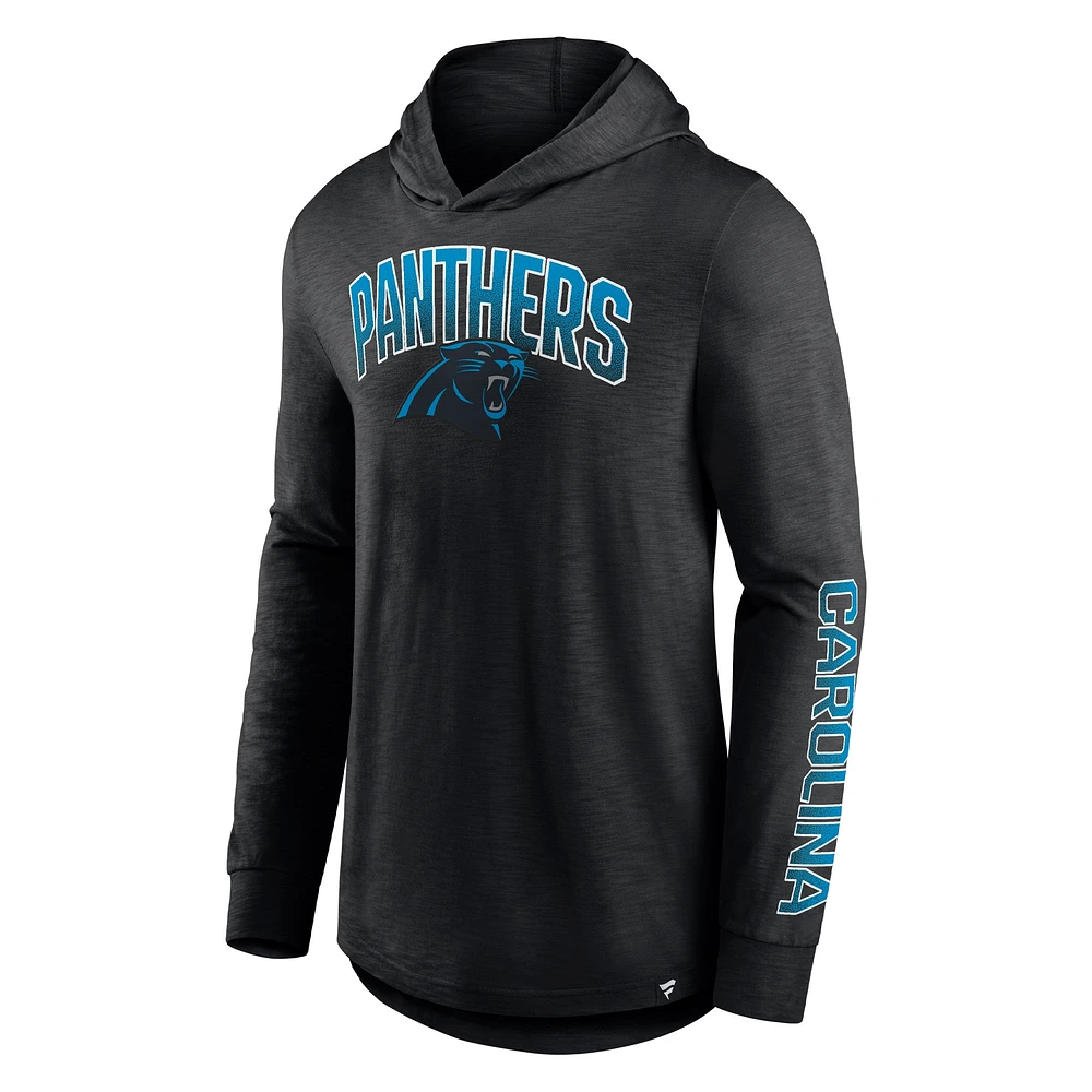 Men's Fanatics Black Carolina Panthers Front Runner Long Sleeve Hooded T-Shirt