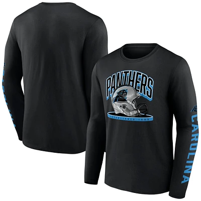 T-shirt à manches longues Fanatics pour hommes avec plateforme de casque des Carolina Panthers noir