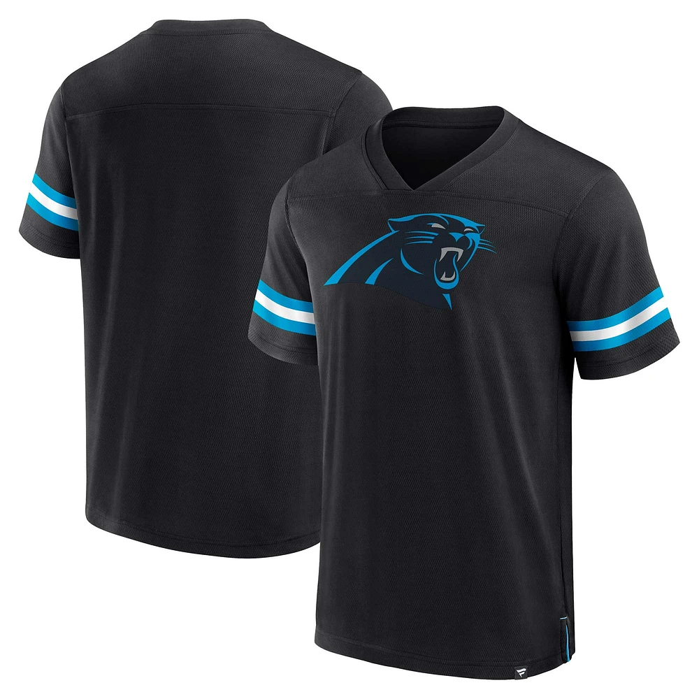 Men's Fanatics  Black Carolina Panthers Jersey Tackle V-Neck T-Shirt