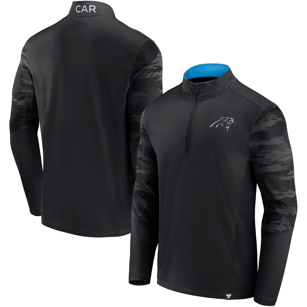 Men's Fanatics Black Carolina Panthers Ringer Quarter-Zip Jacket