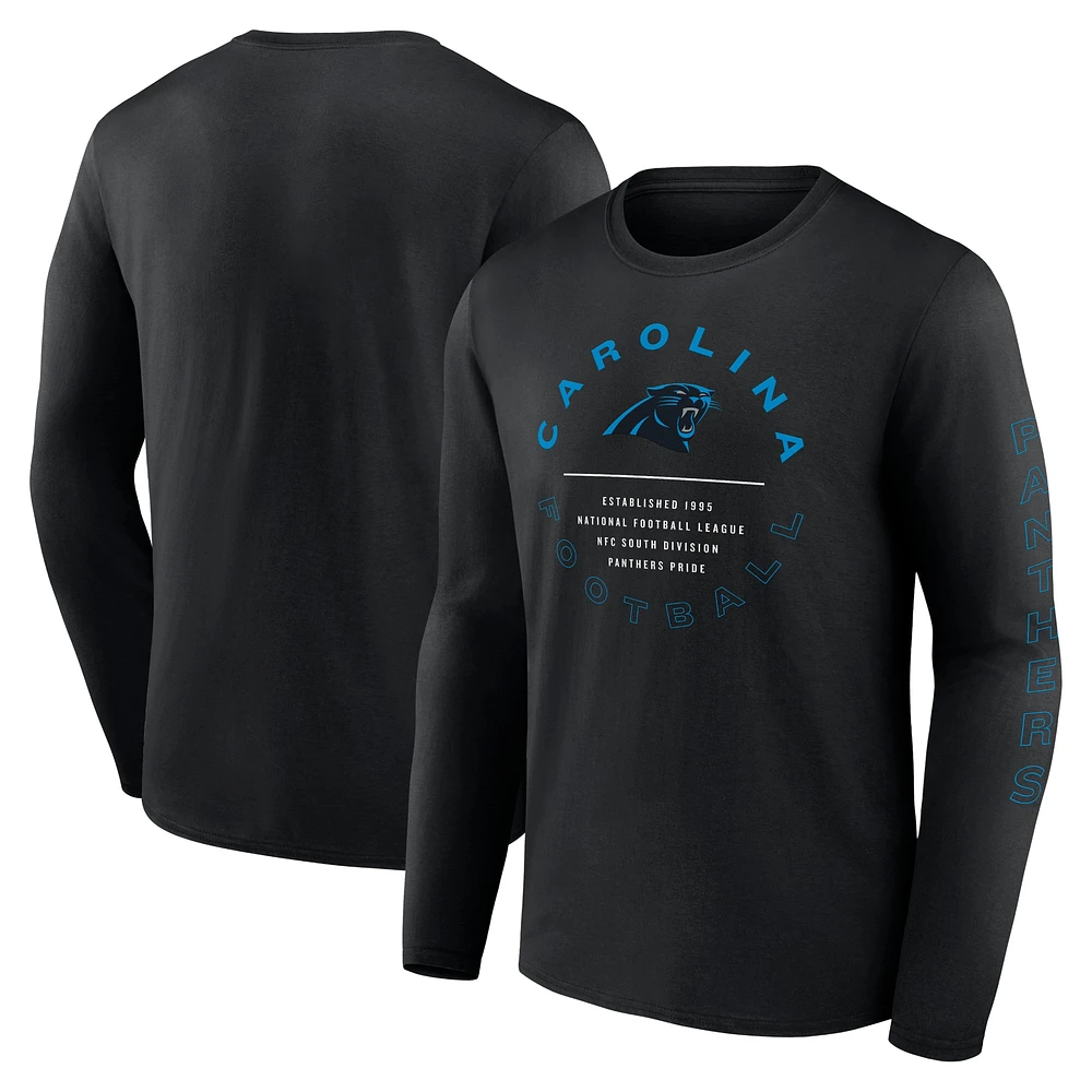 Men's Fanatics Black Carolina Panthers Stat Sheet Long Sleeve T-Shirt