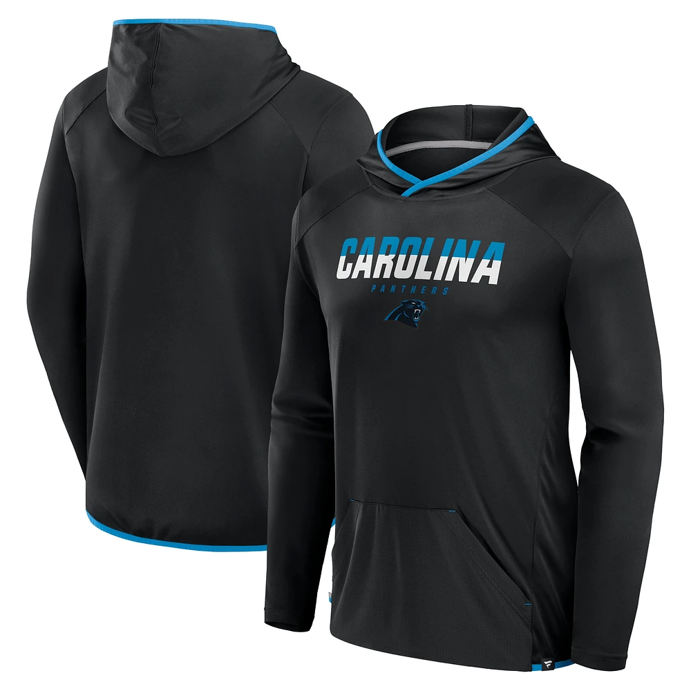 Men's Fanatics Black Carolina Panthers Transitional Defender Hoodie Long Sleeve T-Shirt