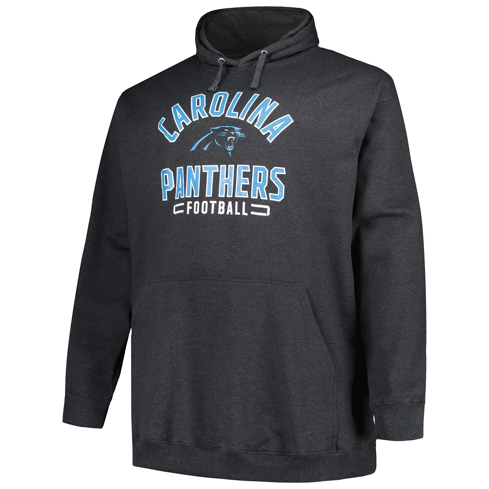 Men's Fanatics Heather Charcoal Carolina Panthers Big & Tall Pullover Hoodie